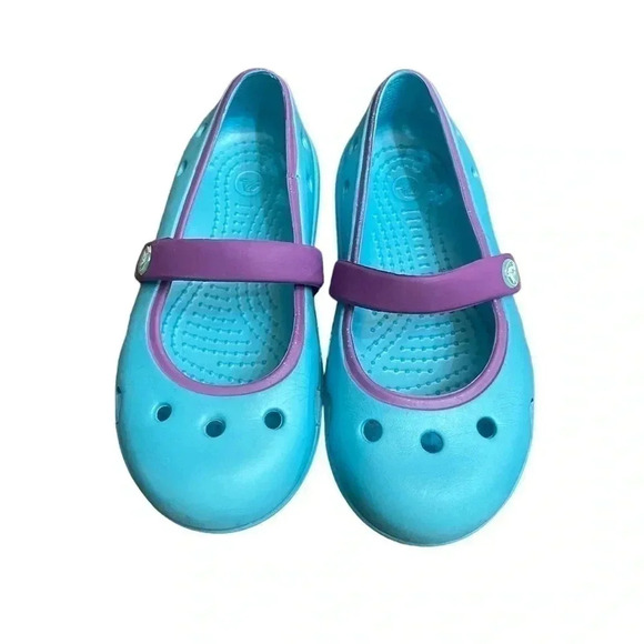 CROCS Other - CROCS Mary Jane Slip On Teal and Purple Girls Flats size 10C